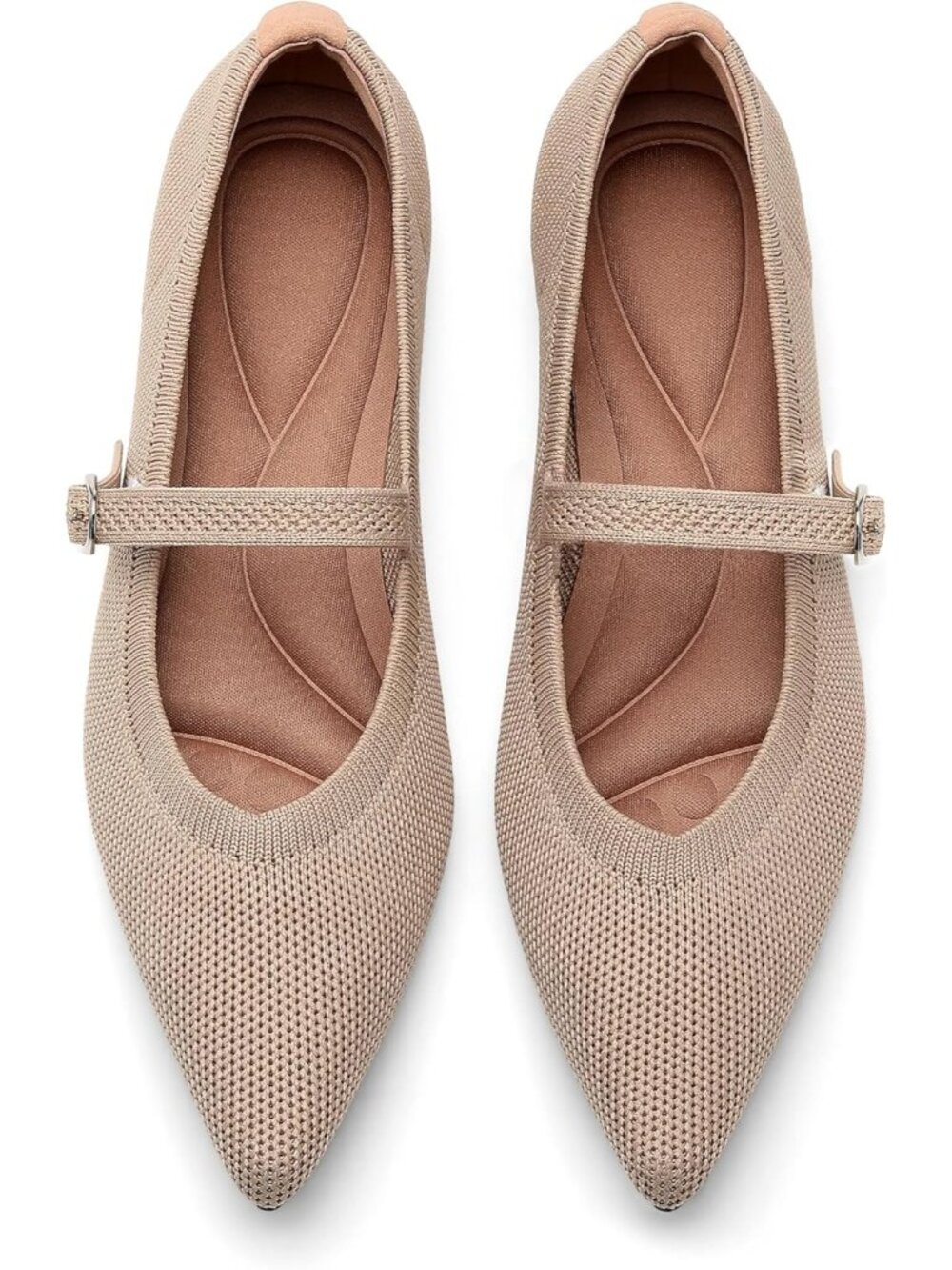 Women's Khaki Knit Flats Pointed Tip Casual Ballet Flat Shoes with Ankle Strap